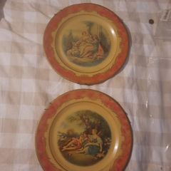 2 antique tin portland ware plates