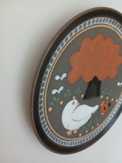 Vintage KMK Kupfermuhle Ceramic Wall Plate - Mid-Century West German Art Pottery - Bird & Tree Folk Art Decor