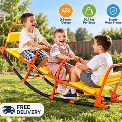 3 Seater Kids Rocking Seesaw Outdoor Metal Teeter Totter Age 3+