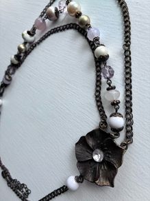 Vintage-bronze chain adorned with faux pearls and pastel beads