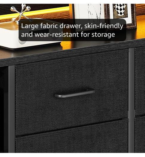 Black Chest of Drawers Bedroom, 8 Large Fabric Drawers, 110x30x88