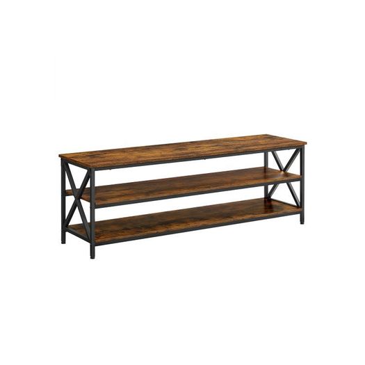 TV cabinet, lowboard for TVs up to 65 inches, 147 x 40 x 50 cm, TV table with open compartments, X-shaped struts, industrial design, vintage brown-black