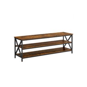 TV cabinet, lowboard for TVs up to 65 inches, 147 x 40 x 50 cm, TV table with open compartments, X-shaped struts, industrial design, vintage brown-black