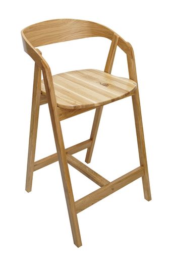 Nordic Oak Embrace Bar Stool with Curved Backrest and Armrests
