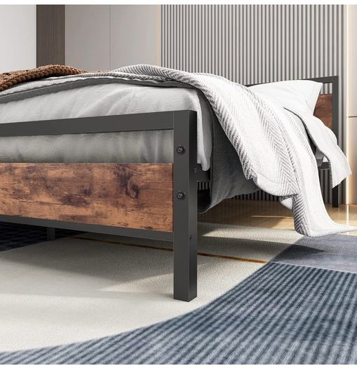 King Size Bed Frame with Wood Headboard,Heavy Duty Metal Platform