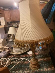 Large tall table lamp vintage 1960s brass onyx marble brown