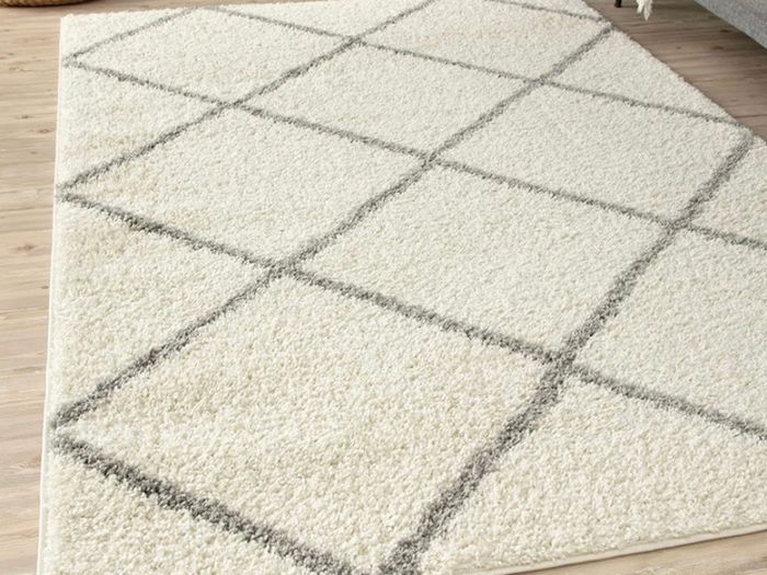Modern Moroccan Design Rugs for Living Room, Bedroom, Hallway, 3 cm Thick Area Rugs, Diamond Ivory/Grey, 80x150cm (FREE POSTAGE)