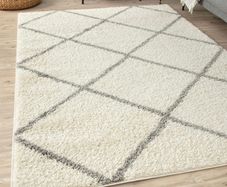 Modern Moroccan Design Rugs for Living Room, Bedroom, Hallway, 3 cm Thick Area Rugs, Diamond Ivory/Grey, 80x150cm (FREE POSTAGE)
