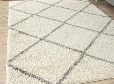Modern Moroccan Design Rugs for Living Room, Bedroom, Hallway, 3 cm Thick Area Rugs, Diamond Ivory/Grey, 80x150cm (FREE POSTAGE)