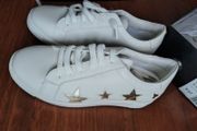 Dune London white multi star lace up trainers, size uk4/eu37