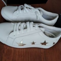 Dune London white multi star lace up trainers, size uk4/eu37