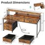 135cm Computer Desk with Power Outlet and Charging Station, Reversible Home Office Desk with Fabric Drawers and Monitor Stand, Wooden Desks with Storage, Study Table, Rustic Brown Image 6