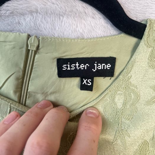 Sister Jane Sage Green Floral Jacquard Midi Dress Sz XS