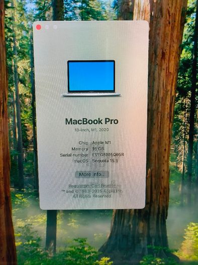 2020 MacBook Pro 13-inch M1 (A2338) 16GB RAM 500GB SSD Space Gray macOS Sequoia 15.5 , Battery Cycle: 370 (Was MDM Framework)