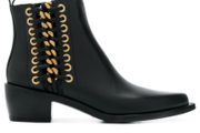 ALEXANDER McQueen Ladies black pointed gold braided chain ankle boots Sz 41 - Fit 8 - 8.5UK - Rrp 943 (New)