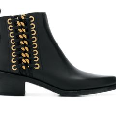 ALEXANDER McQueen Ladies black pointed gold braided chain ankle boots Sz 41 - Fit 8 - 8.5UK - Rrp 943 (New)