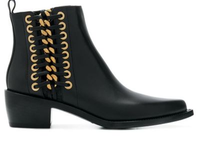 ALEXANDER McQueen Ladies black pointed gold braided chain ankle boots Sz 41 - Fit 8 - 8.5UK - Rrp 943 (New)