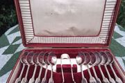 12 X John Round Fiddle Pattern Sterling Silver Teaspoons Plus Tongs (275 grams)