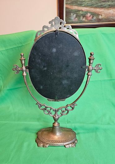 Ornate Victorian Style Brass Swivel Vanity Mirror  Antique Dressing Table Mirror