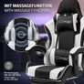Gaming chair with massage function and footrest  aming Chair, Black/White, PU Leather, Ergonomic Office Chair, Adjustable Swivel Chair, Racing Gamer Chair with Armrest, Headrest, Lumbar Cushion, Footrest, Desk Chair Image 3