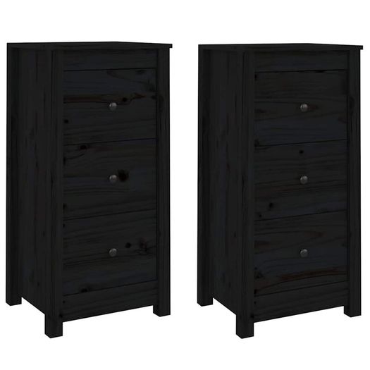 Sideboards 2 pcs Black Solid Wood Pine