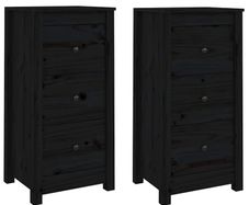 Sideboards 2 pcs Black Solid Wood Pine