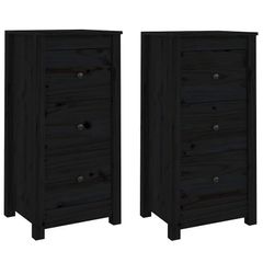 Sideboards 2 pcs Black Solid Wood Pine
