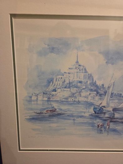 "Le Mont St Michel Maree Basse" Signed Watercolour framed