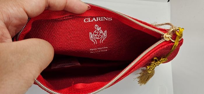 Clarins Red Zipper Makeup Pouch