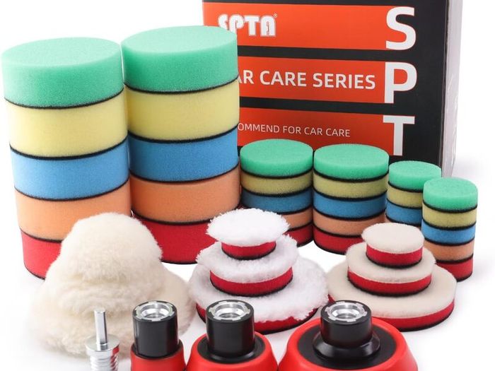 Polishing Pads for Drill, 36PCS 25mm/50mm/80mm Polishing Sponge Wool Buffing Pads Set for Car Polishers Polishing Machine with 1pcs M14 Drill Adapter for Polishing, Sanding, Waxing