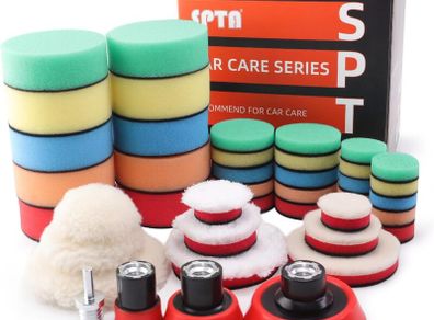 Polishing Pads for Drill, 36PCS 25mm/50mm/80mm Polishing Sponge Wool Buffing Pads Set for Car Polishers Polishing Machine with 1pcs M14 Drill Adapter for Polishing, Sanding, Waxing
