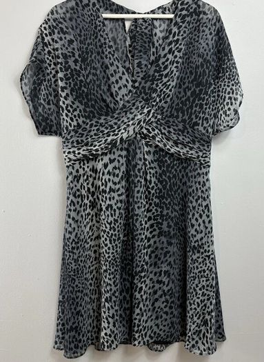 Karen Millen Grey and Black Animal Print Dress with Tie Neck Detail