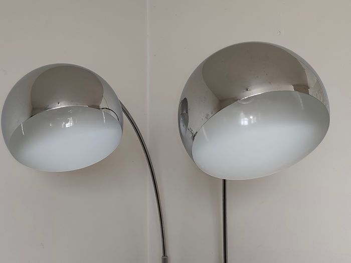 Chrome Arc Over Reach Lamps. Marble base. (Pair)