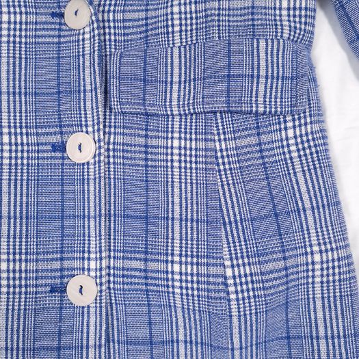 Mango Blue White Checked Plaid Double Breasted Blazer Coat Overcoat Size S