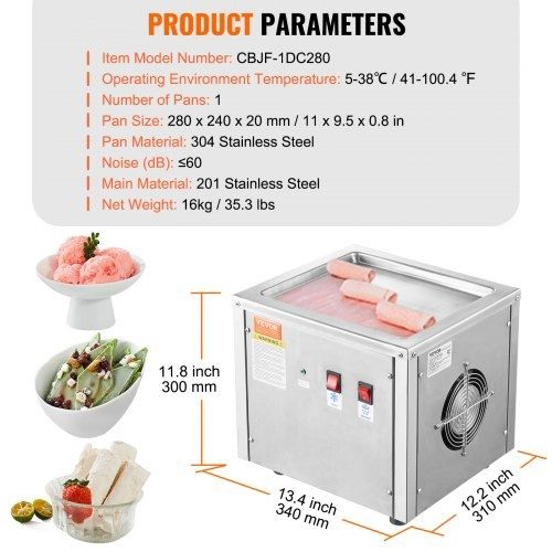 Fried Ice Cream Roll Machine, 11" x 9.5" Stir-Fried Ice Cream Pan, Stainless Steel Rolled Ice Cream Maker with Compressor and 2 Scrapers, for Making Ice Cream, Frozen Yogurt, Ice Cream Rolls