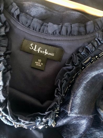 S L fashions navy ruffled designer dress