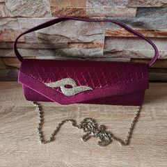 Grape/Burgundy satin bag with diamonds cluster.