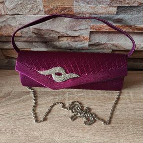 Grape/Burgundy satin bag with diamonds cluster.