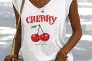Brand new  Women's Casual Cherry Pattern V Neck Tank Top, size 10