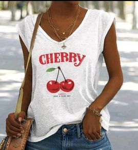 Brand new  Women's Casual Cherry Pattern V Neck Tank Top, size 10