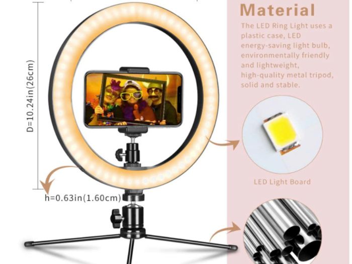 LED Ring Light 10" with Tripod Stand & Phone Holder for Live Streaming & YouTube Video, Dimmable Desk Makeup Ring Light for Photography, LED Lamp with tripod