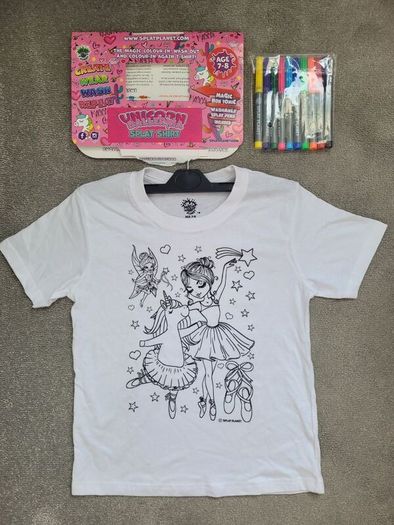 Brand New - Splat Planet Colour-in Unicorn Fairytale T-Shirt - size: 7-8 years