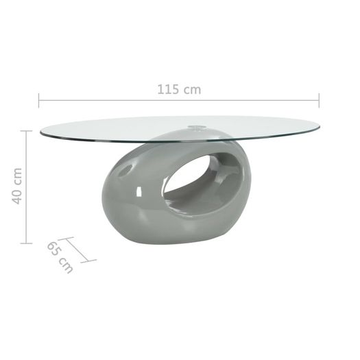 Coffee Table with Oval Glass Top High Gloss Grey