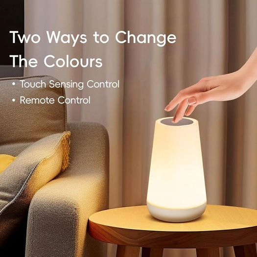 Night Light, LED Touch Bedside Table Lamp, 13 RGB Colours Changing, 5 Brightness Level Switch, Timing Function, Rechargable Remote Control Dimmable Light for Bedroom, Living Room, White
