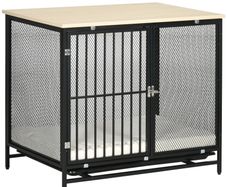 Dog Crate, Dog Box, Water-Resistant Mat, Removable Bottom Tray, Lockable, Black, 80 x 55 x 71 cm