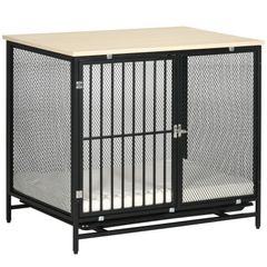 Dog Crate, Dog Box, Water-Resistant Mat, Removable Bottom Tray, Lockable, Black, 80 x 55 x 71 cm