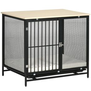 Dog Crate, Dog Box, Water-Resistant Mat, Removable Bottom Tray, Lockable, Black, 80 x 55 x 71 cm