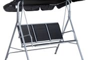 Metal Garden Swing Chair, 3-Seater Swing Seat, Patio Hammock Bench Canopy Lounger, Black