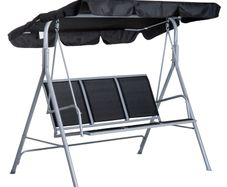 Metal Garden Swing Chair, 3-Seater Swing Seat, Patio Hammock Bench Canopy Lounger, Black