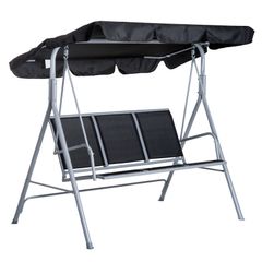 Metal Garden Swing Chair, 3-Seater Swing Seat, Patio Hammock Bench Canopy Lounger, Black